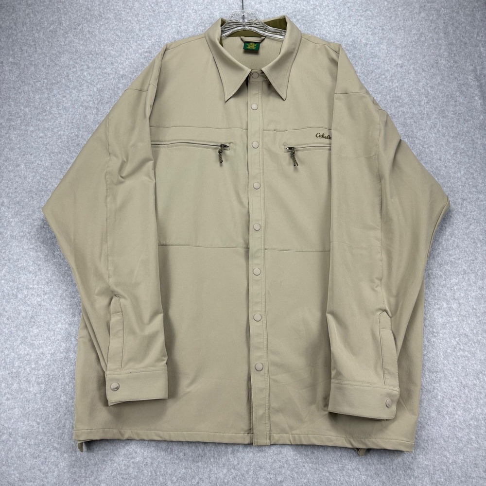 Cabelas Snap Front Shirt Mens 3XLT Tan Utility Workwear Hiking Outdoor Hunting